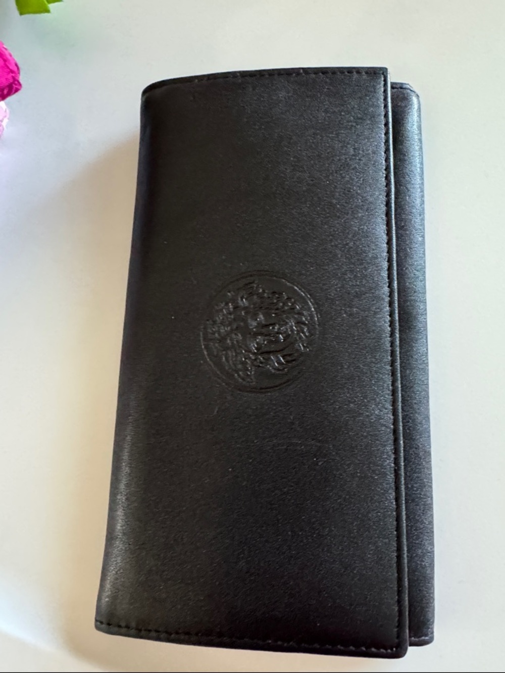 Versace Black Leather Long Wallet with Embossed Medusa